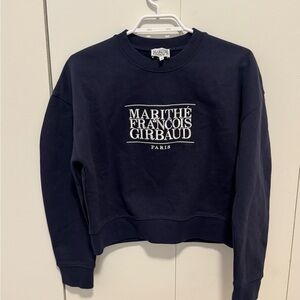 Marithe Francois Girbaud Women's Navy Sweater Cropped 100% Cotton